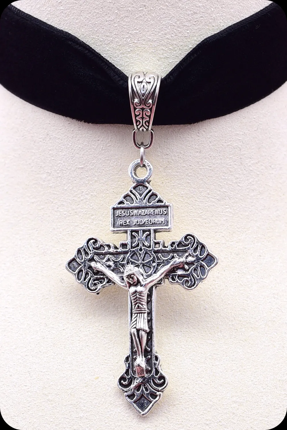 The CRUCIFIX Antique Silver Black Choker