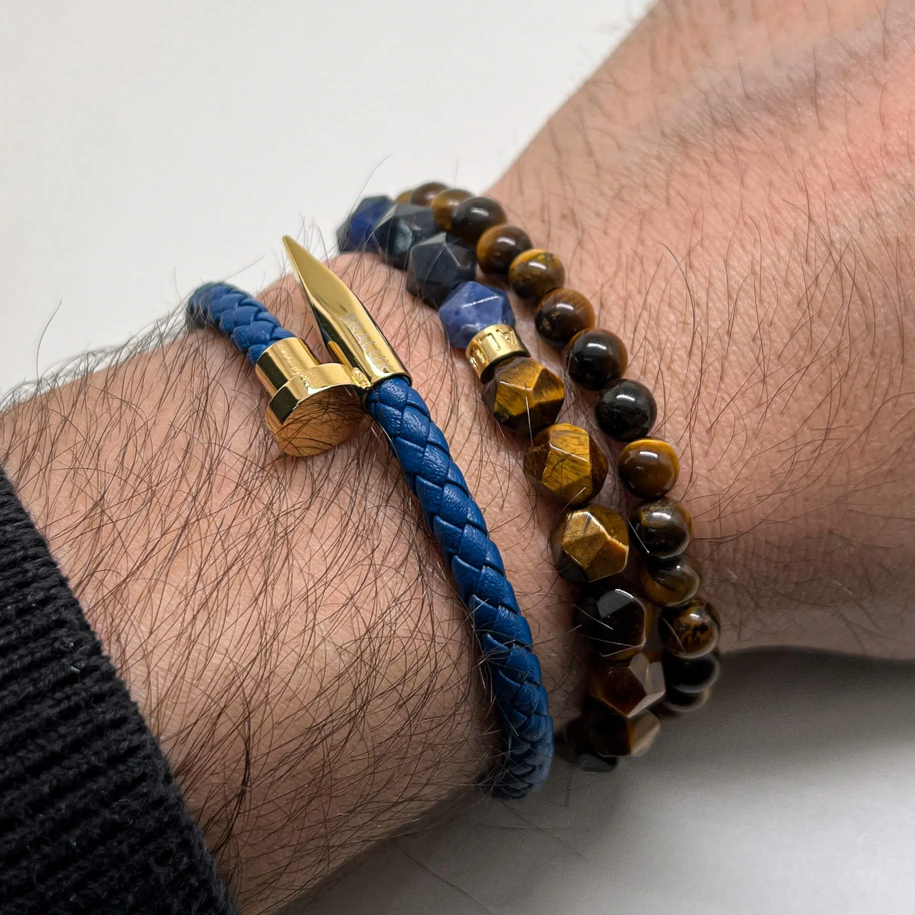 The Dark Blue Nail Leather and Tiger eye Signed Stack