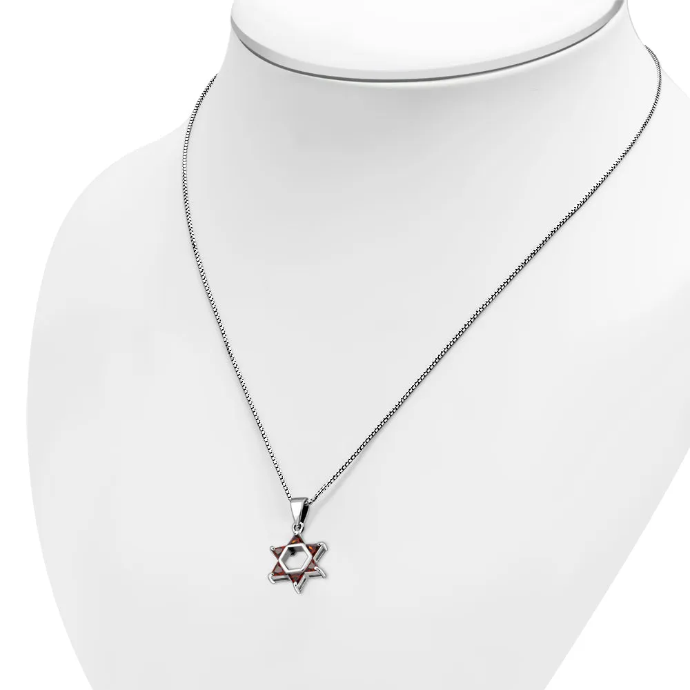 Tiny Star of David Silver Pendant set w/ Garnet CZ