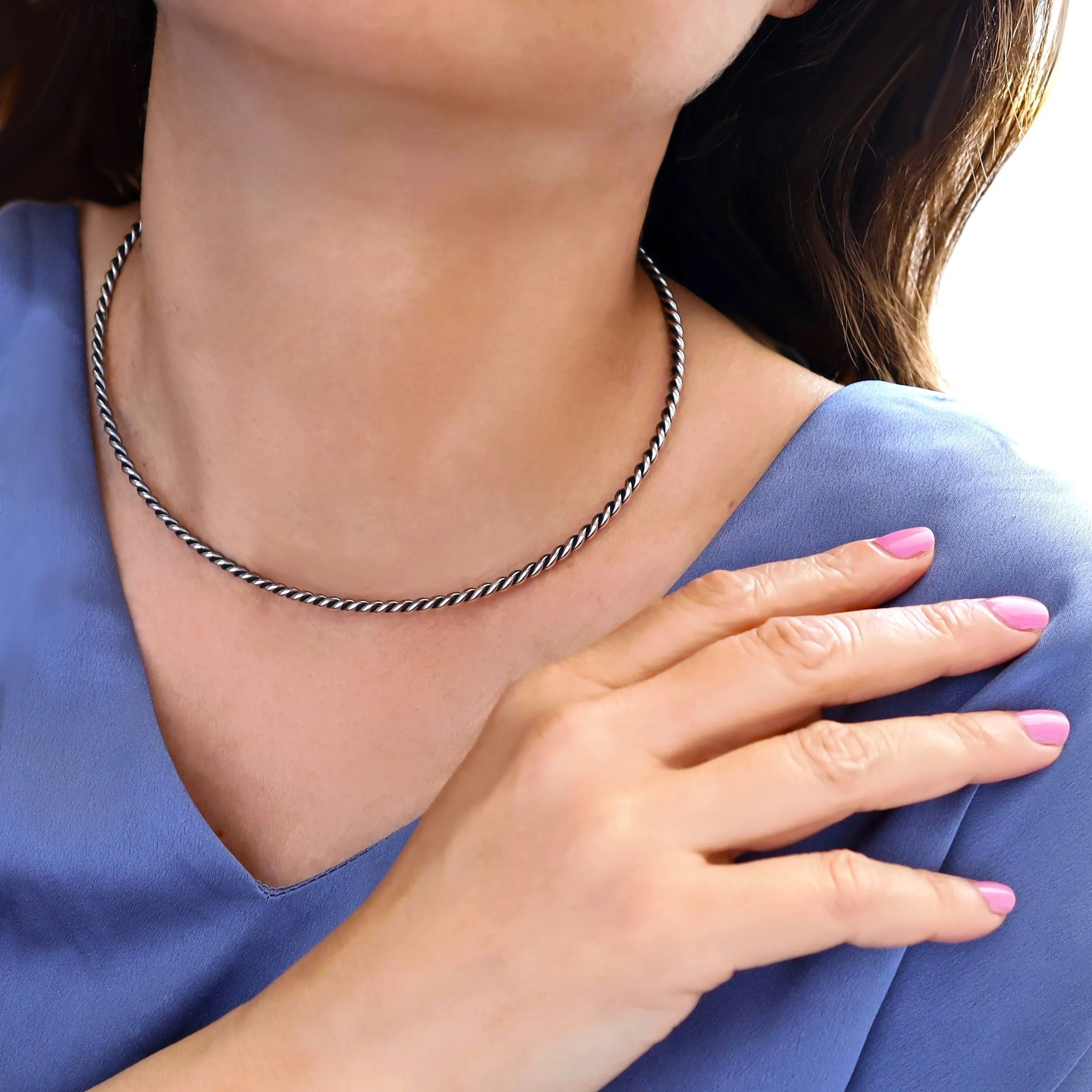 Twisted Sterling Silver Choker Torc