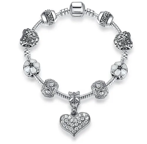 Unique Silver Crystal Charm Bracelet