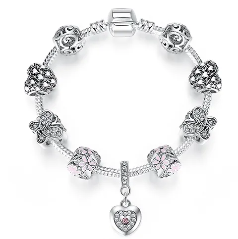 Unique Silver Crystal Charm Bracelet