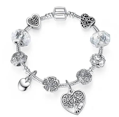 Unique Silver Crystal Charm Bracelet