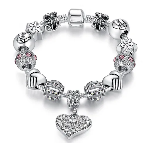 Unique Silver Crystal Charm Bracelet