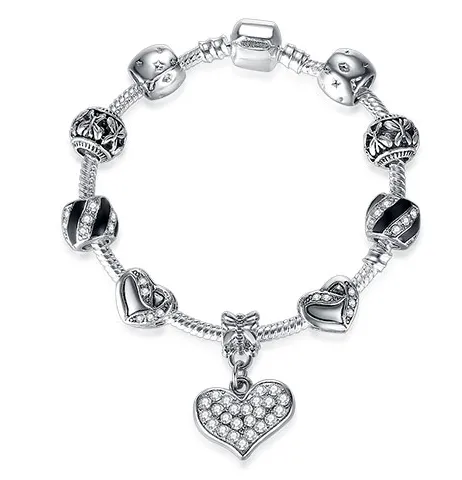 Unique Silver Crystal Charm Bracelet