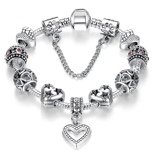 Unique Silver Crystal Charm Bracelet