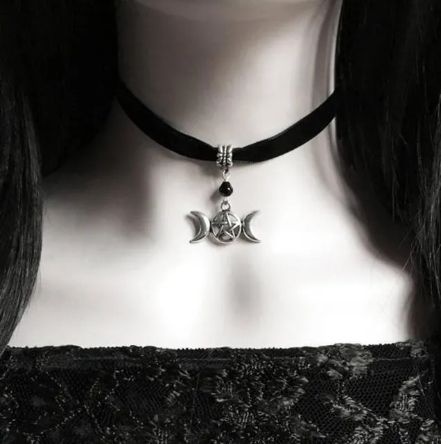 VenusFox Black Crescent Moon Choker, Black Velvet Choker Necklace