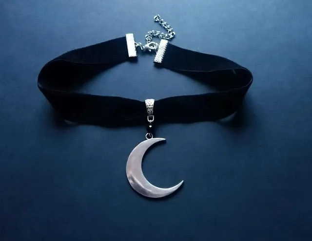 VenusFox Black Crescent Moon Choker, Black Velvet Choker Necklace