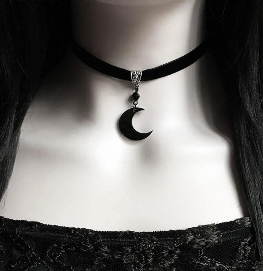 VenusFox Black Crescent Moon Choker, Black Velvet Choker Necklace