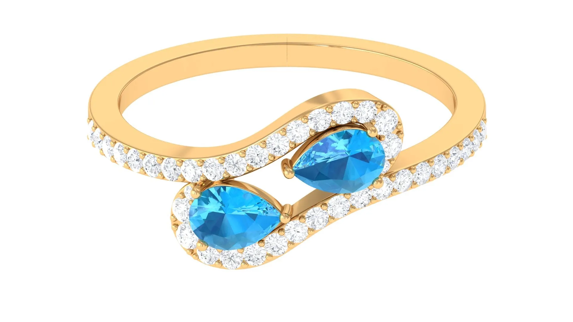 Vintage Inspired Swiss Blue Topaz Bypass Ring with Diamond