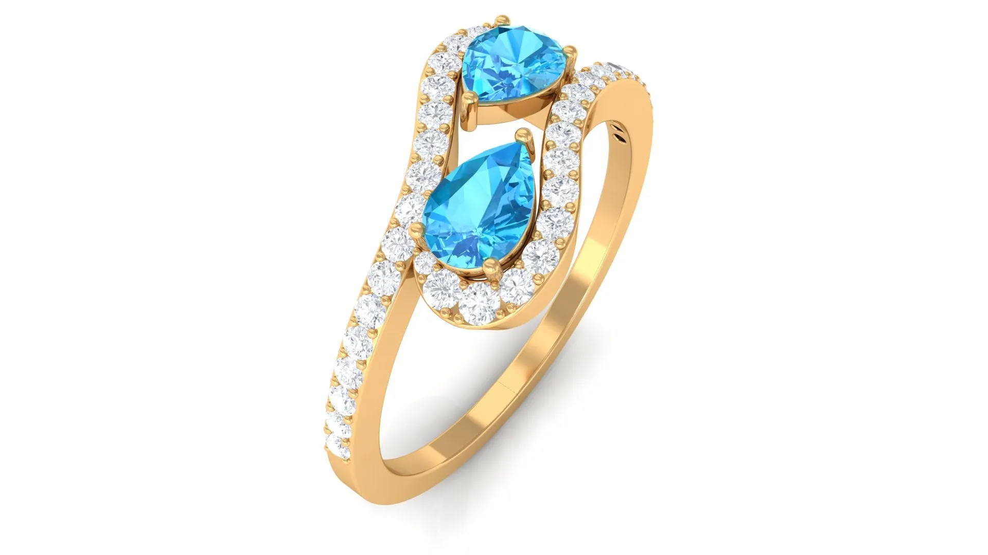 Vintage Inspired Swiss Blue Topaz Bypass Ring with Diamond