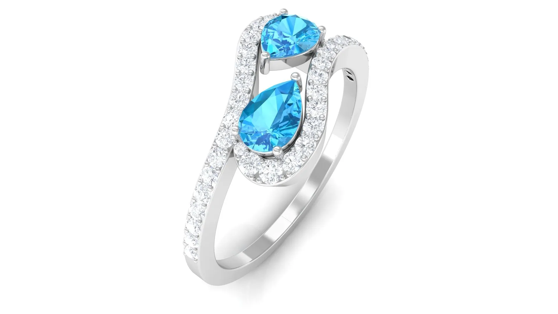 Vintage Inspired Swiss Blue Topaz Bypass Ring with Diamond