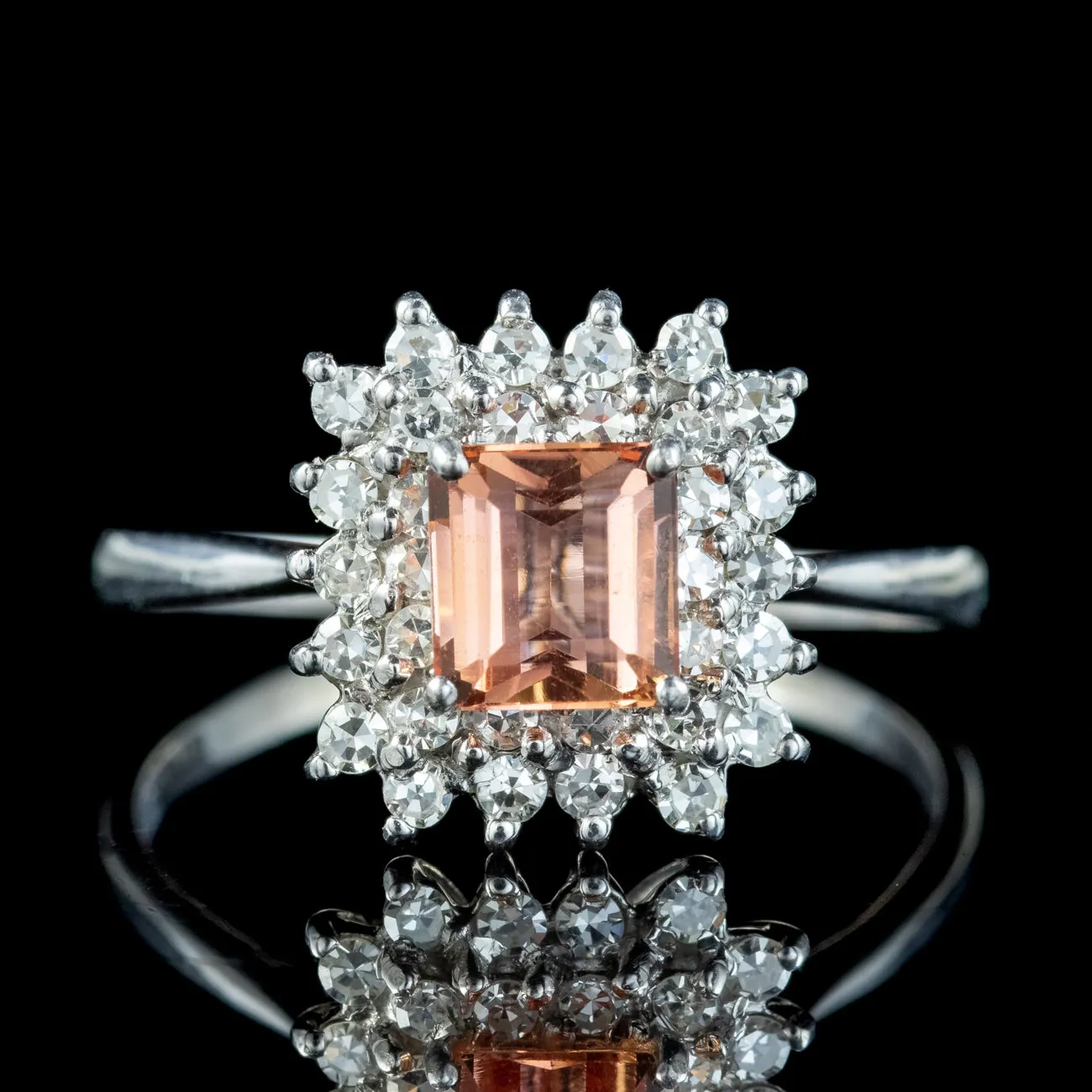 Vintage Orange Topaz Diamond Cluster Ring 1.3ct Topaz