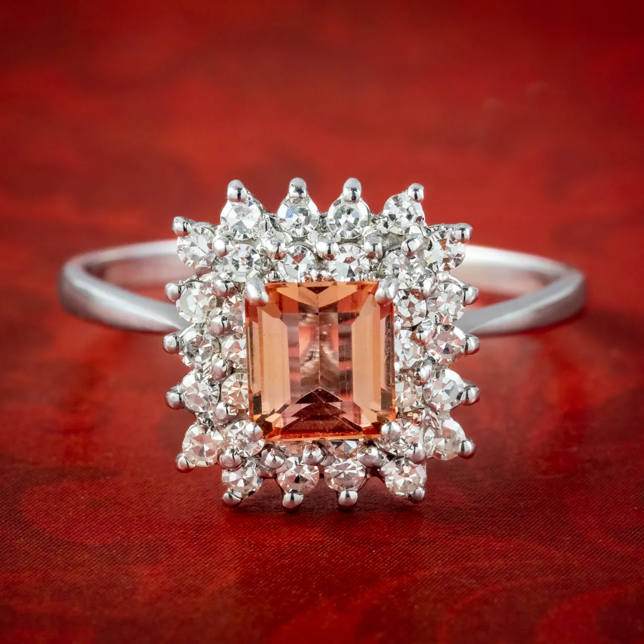 Vintage Orange Topaz Diamond Cluster Ring 1.3ct Topaz