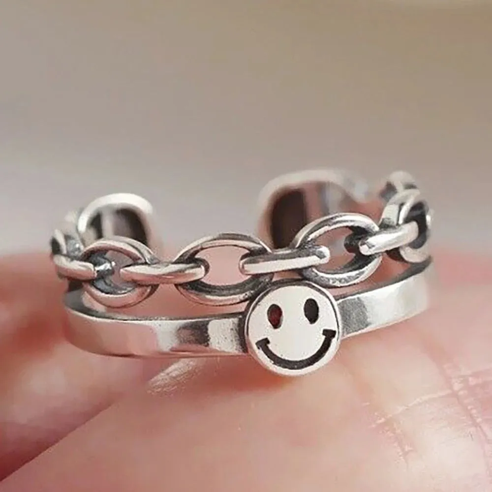 Vintage Smiling Face Finger Rings for Women Adjustable Rings