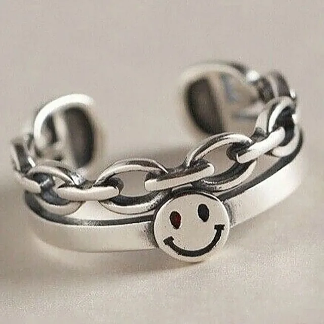 Vintage Smiling Face Finger Rings for Women Adjustable Rings