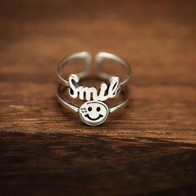 Vintage Smiling Face Finger Rings for Women Adjustable Rings