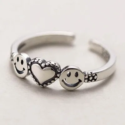 Vintage Smiling Face Finger Rings for Women Adjustable Rings