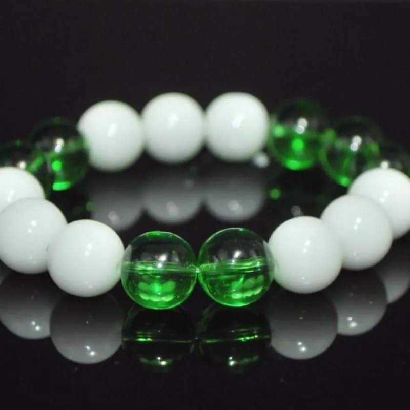 White Jade Bead with Green Quartz Bracelets