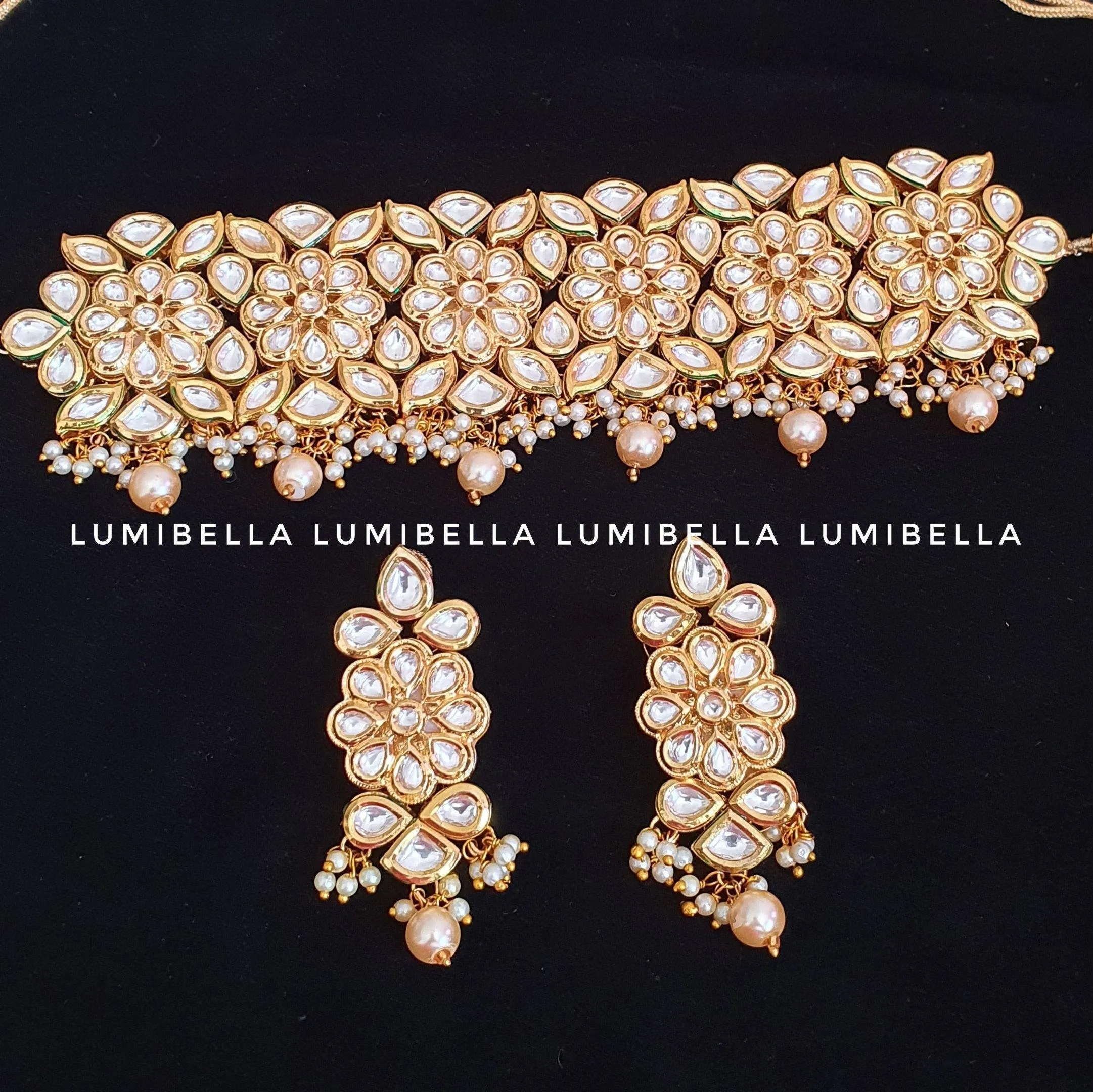 White Kundan and Pearl Embellished Kangana Choker