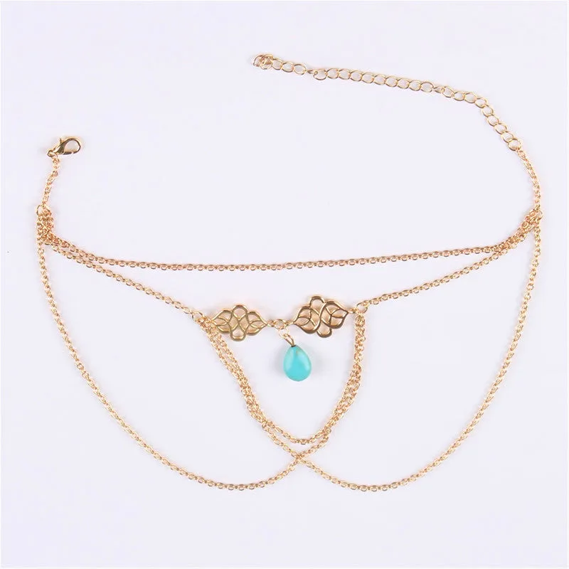 Women Tassel Upper Arm Bracelet Sexy Beach Water Drop Turquoise Pendant Armband