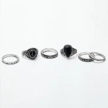 Women Vintage  Finger Ring Set Antique Gold Silver Plain Circle Jewelry