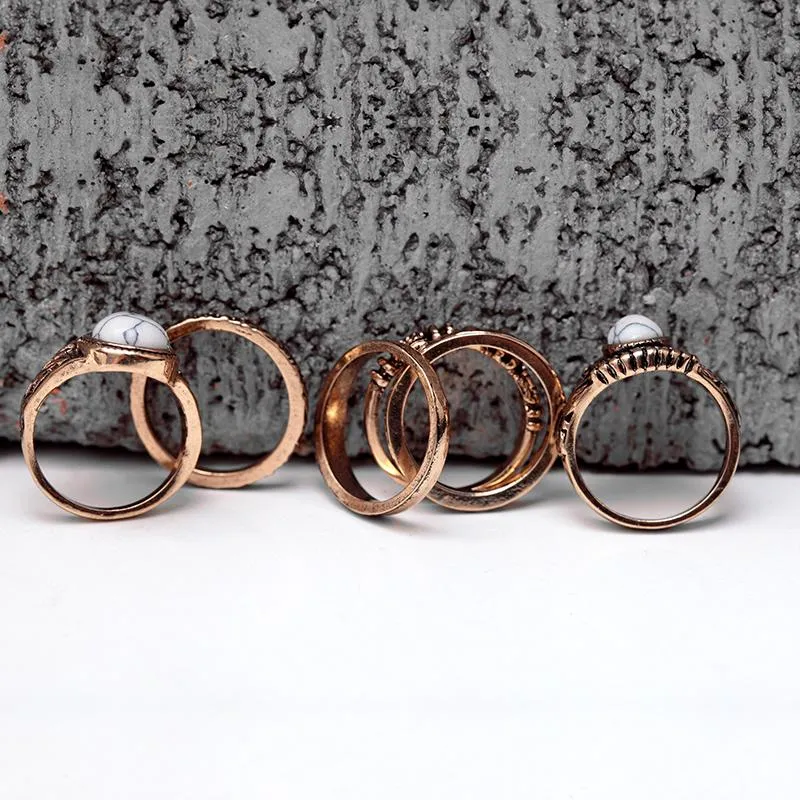 Women Vintage  Finger Ring Set Antique Gold Silver Plain Circle Jewelry