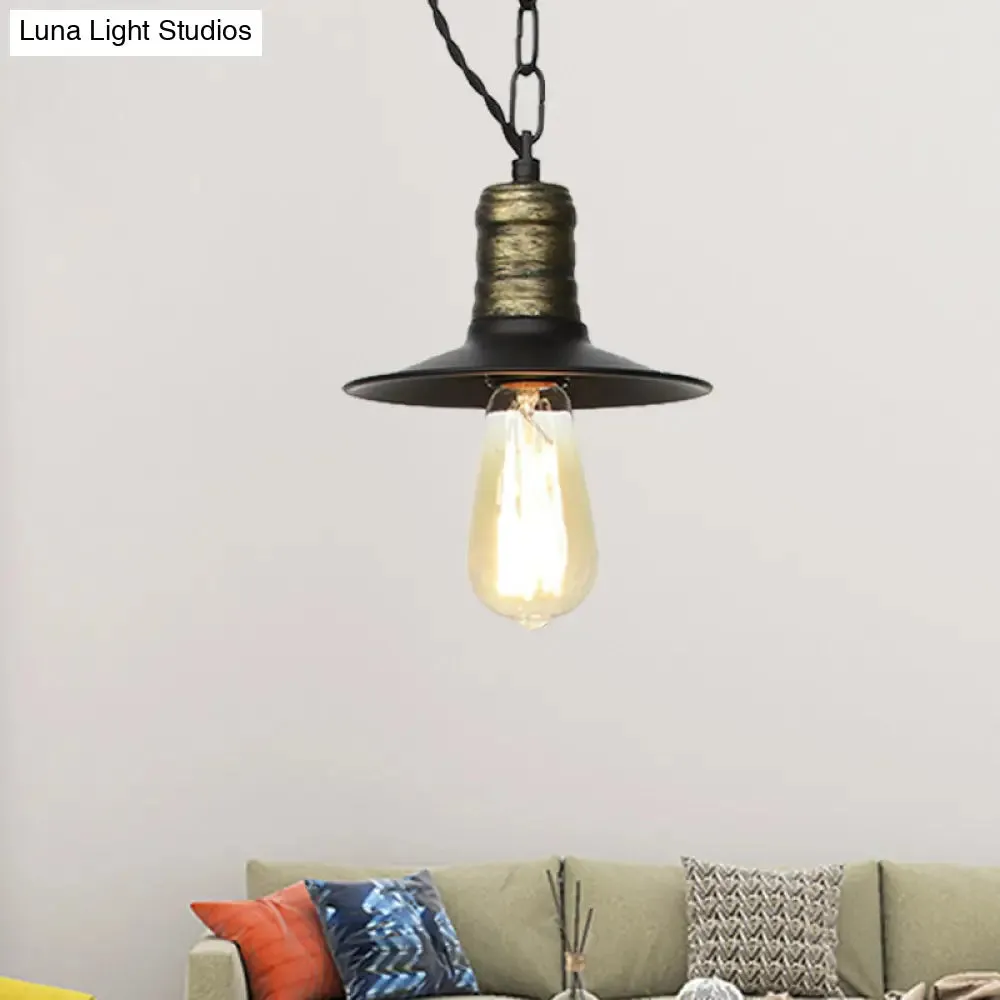 Wrought Iron Black Pendant Light - Retro 1-Light Ceiling Fixture for Living Room (7"/8.5"/10" Wide)