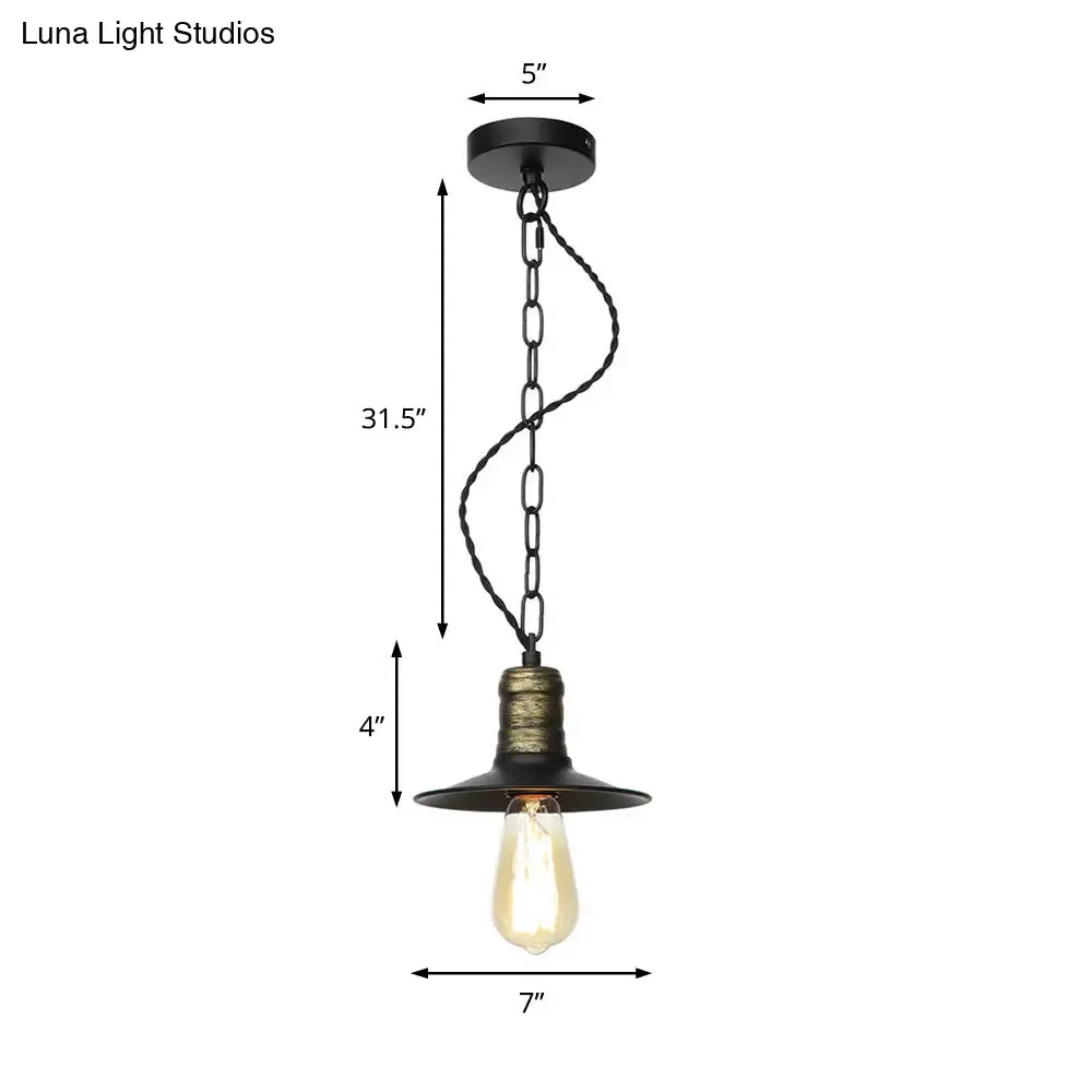 Wrought Iron Black Pendant Light - Retro 1-Light Ceiling Fixture for Living Room (7"/8.5"/10" Wide)