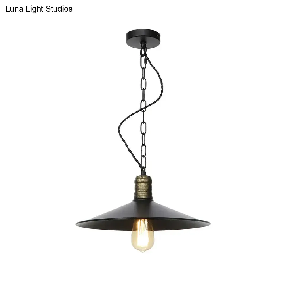 Wrought Iron Black Pendant Light - Retro 1-Light Ceiling Fixture for Living Room (7"/8.5"/10" Wide)