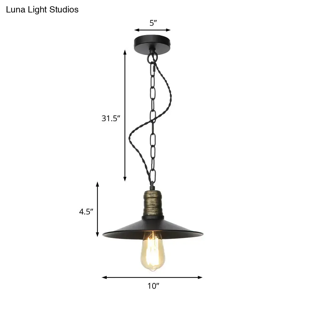 Wrought Iron Black Pendant Light - Retro 1-Light Ceiling Fixture for Living Room (7"/8.5"/10" Wide)