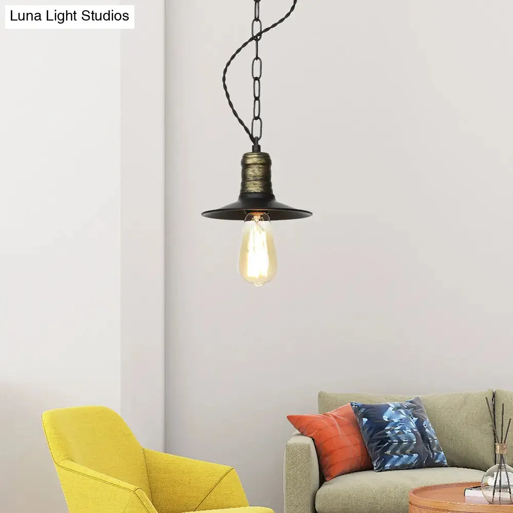 Wrought Iron Black Pendant Light - Retro 1-Light Ceiling Fixture for Living Room (7"/8.5"/10" Wide)