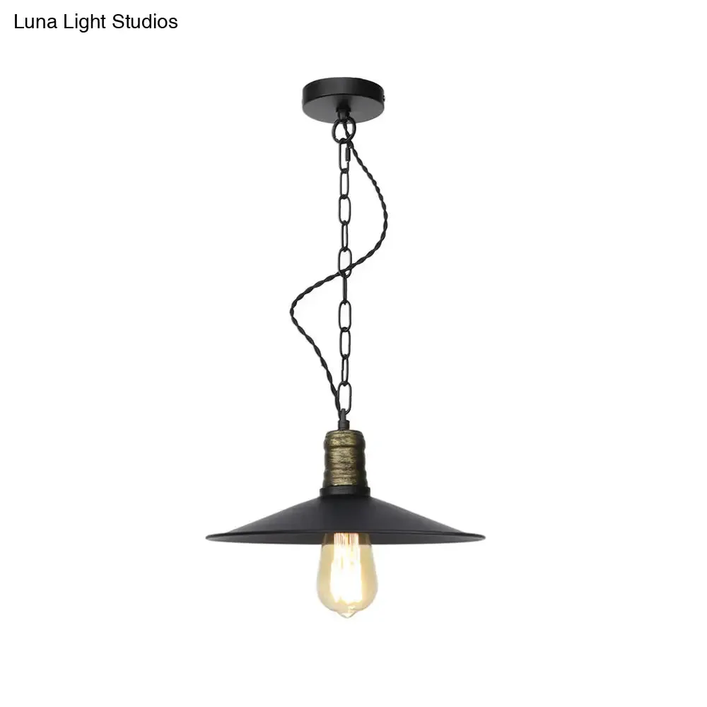 Wrought Iron Black Pendant Light - Retro 1-Light Ceiling Fixture for Living Room (7"/8.5"/10" Wide)