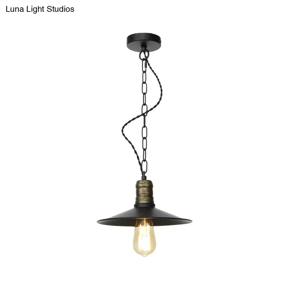 Wrought Iron Black Pendant Light - Retro 1-Light Ceiling Fixture for Living Room (7"/8.5"/10" Wide)