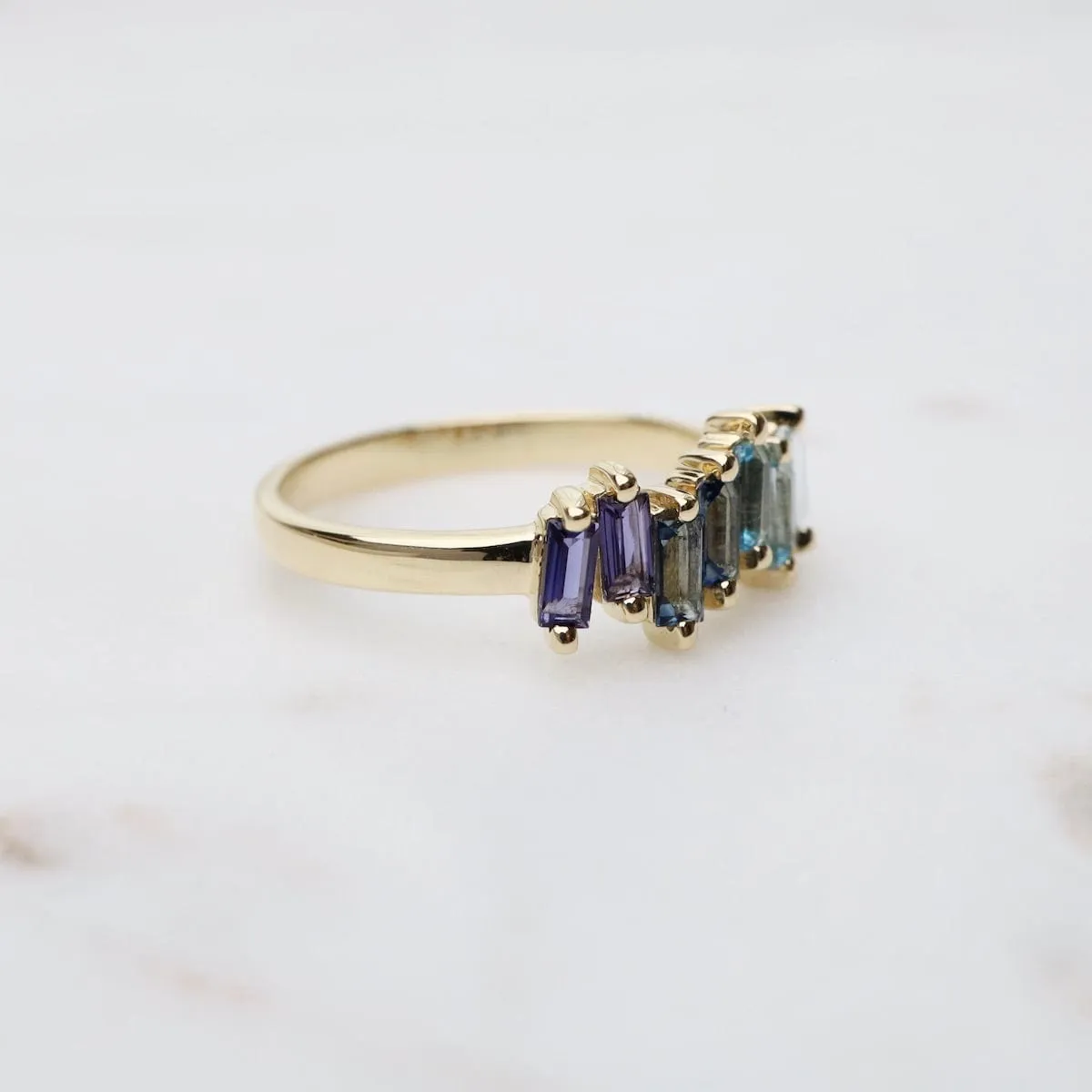 Yellow Gold Fireworks Ombre Blue Half Band