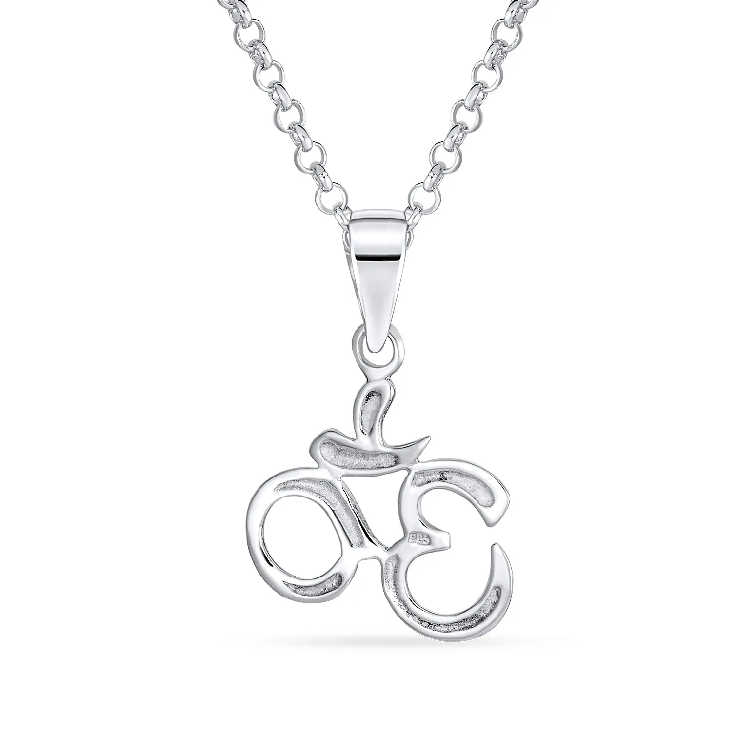 Yoga Aum Om Symbol Pendant Necklace in Sterling Silver 18 Inch Chain