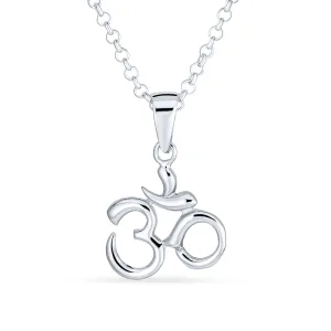 Yoga Aum Om Symbol Pendant Necklace in Sterling Silver 18 Inch Chain