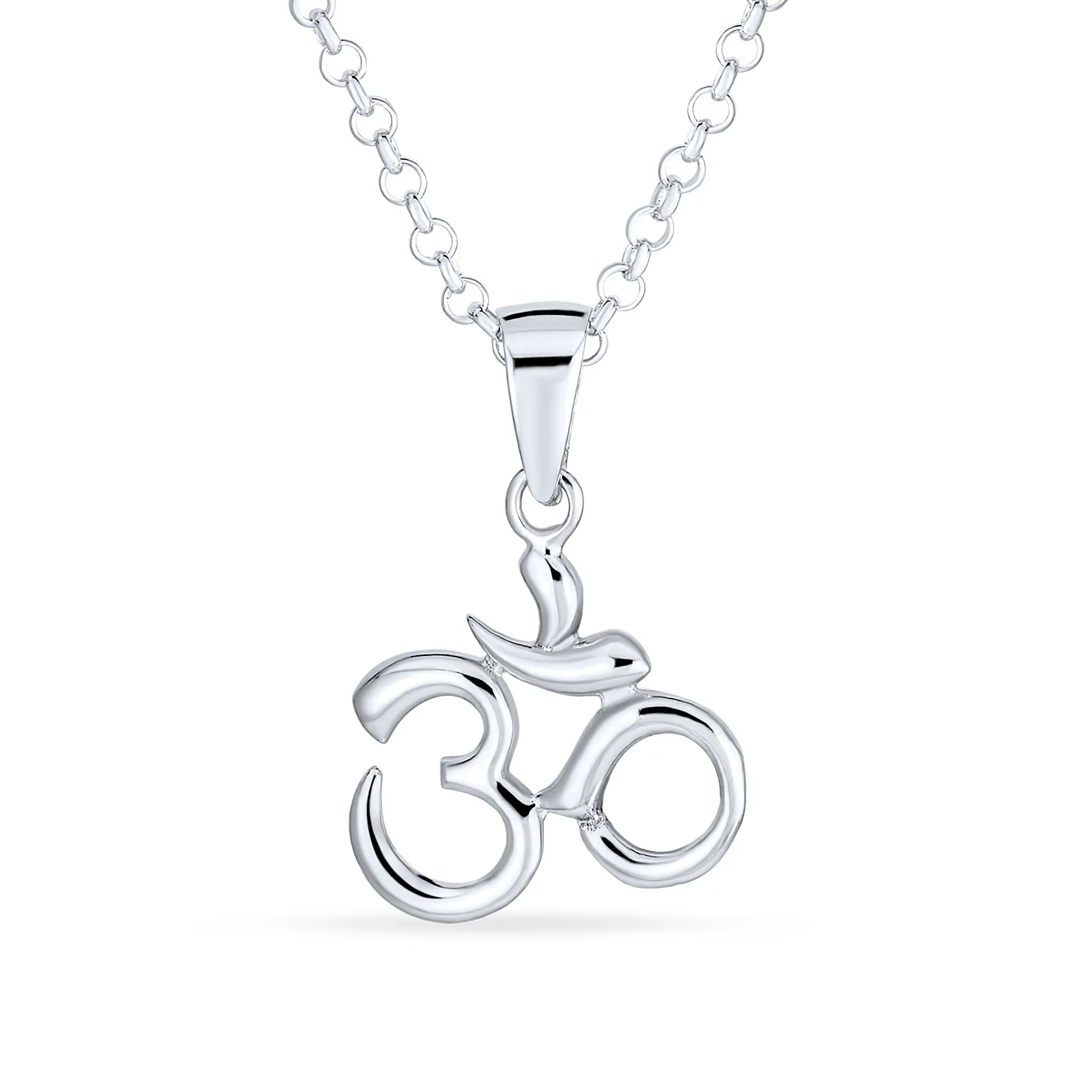 Yoga Aum Om Symbol Pendant Necklace in Sterling Silver 18 Inch Chain