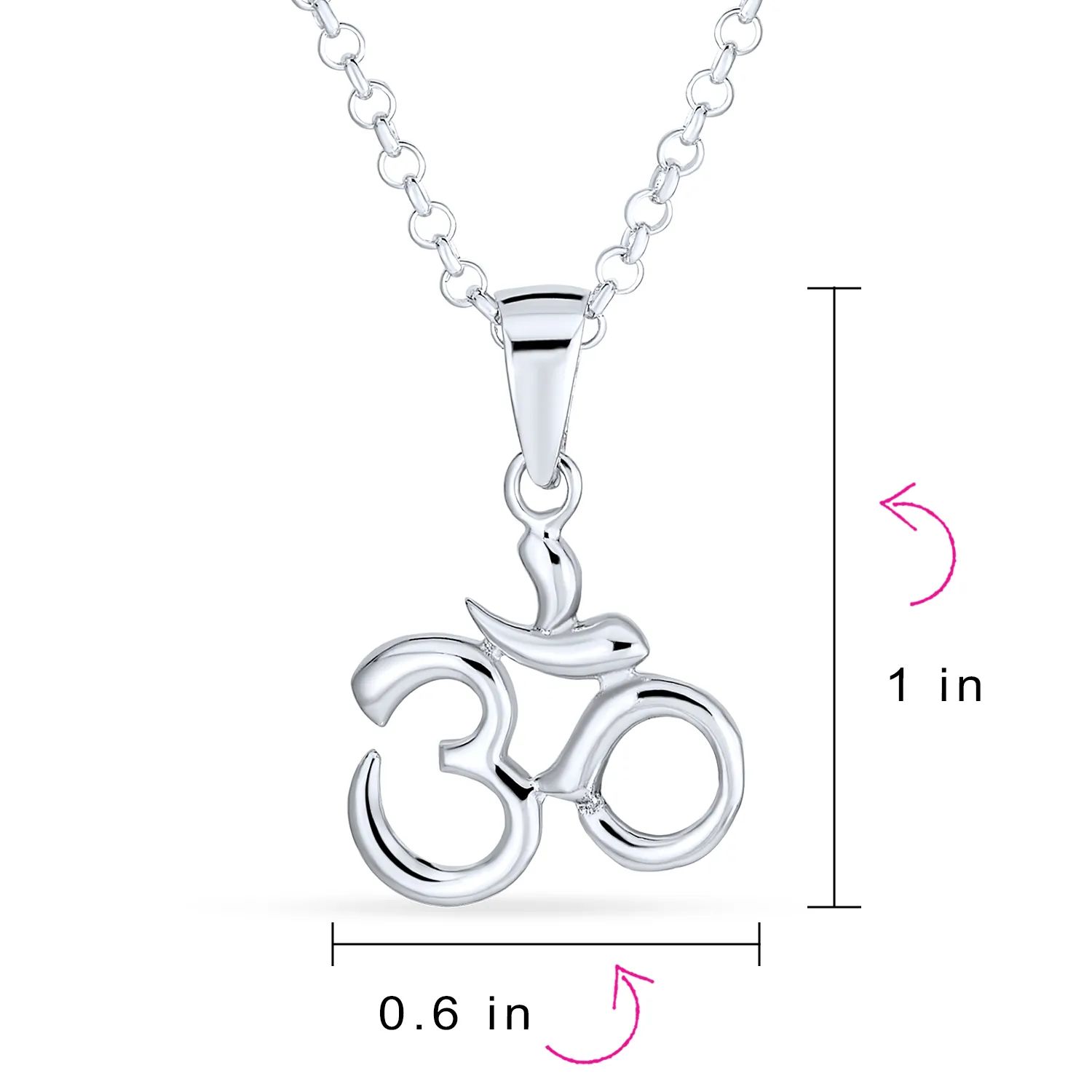 Yoga Aum Om Symbol Pendant Necklace in Sterling Silver 18 Inch Chain