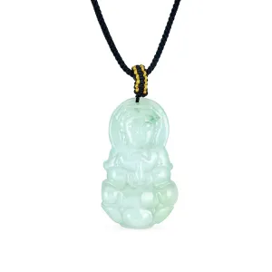 Yogi Protection Amulet Green Jade Buddha Pendant Necklace Black Cord 16-24 Inch