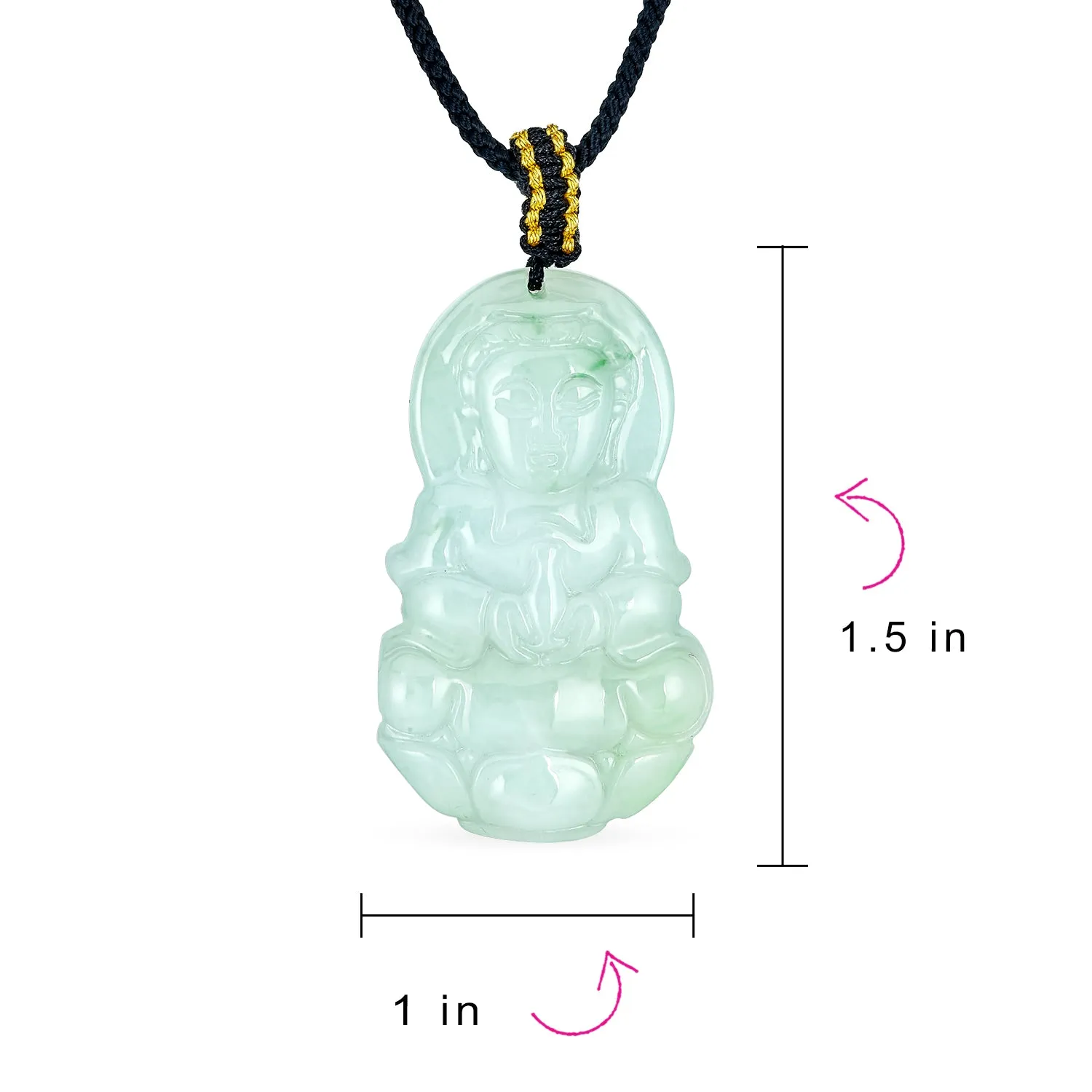 Yogi Protection Amulet Green Jade Buddha Pendant Necklace Black Cord 16-24 Inch